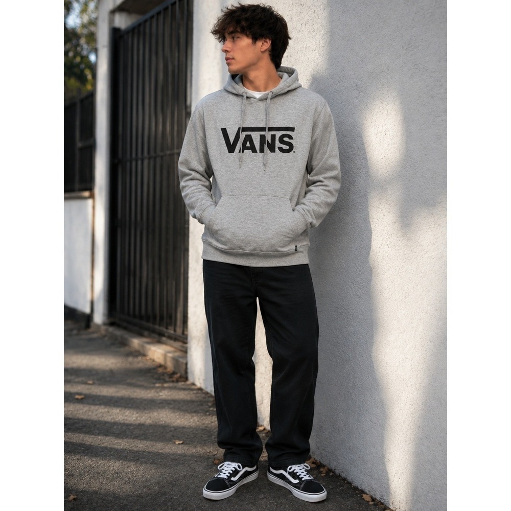 Vans Off The Wall Hoodie Mens Small Gray Black Logo Pullover Sweatshirt S 0262 - Picture 3 of 9